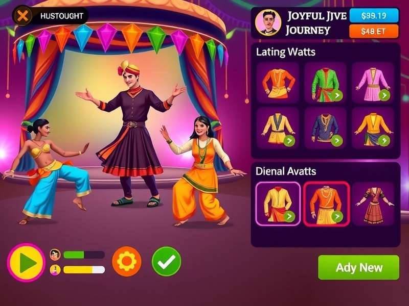 Joyful Jive Journey avatar customization screen showing traditional Indian outfits